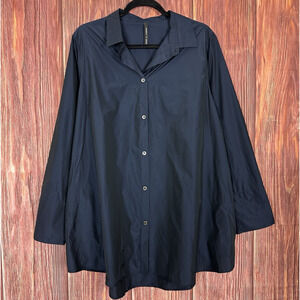 Peter O. Mahler Taffeta Shirt Navy Blue Pockets Long Sleeve Button Up Size 4